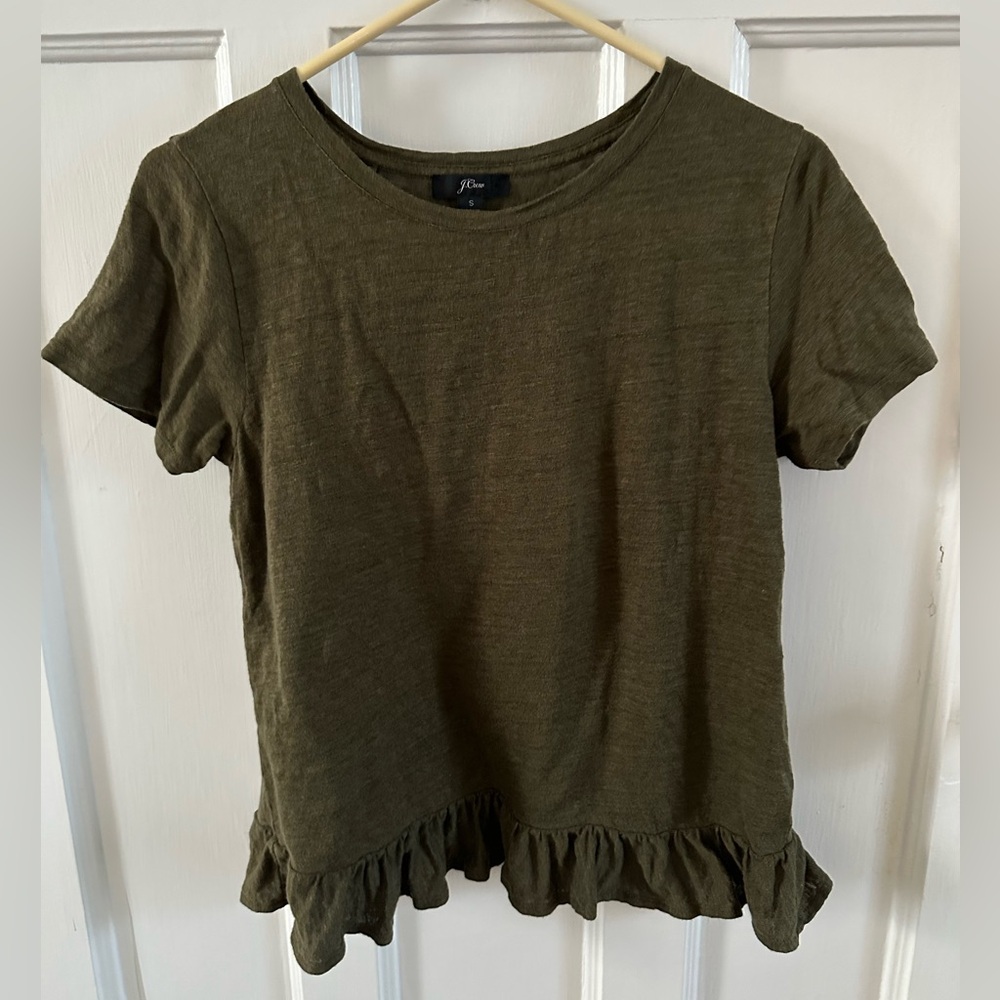 J. Crew Linen Short Sleeve Ruffle Top